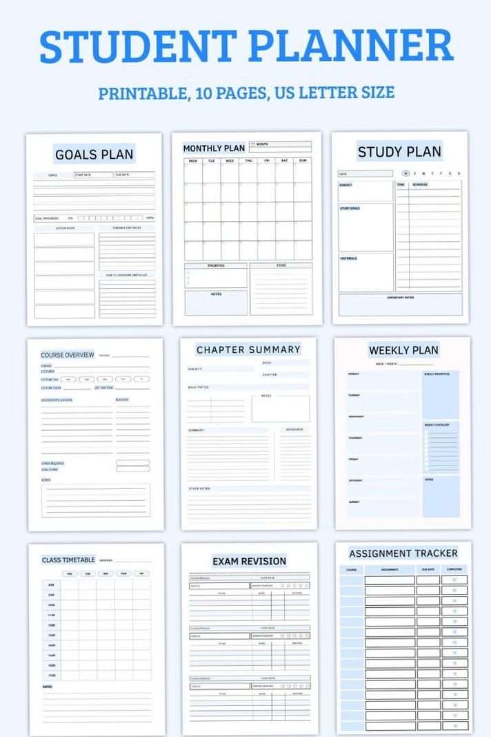 🥂 💌 Printable Student Planner Bundle | 9-in-1 Study Organizers PDF | dream life manifestation
