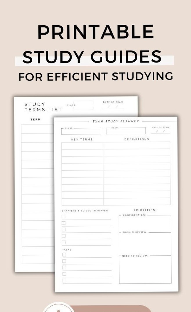 🥂 👰 Printable Study Guides & Planner for Final Exam Prep | College Students | essential planning guide