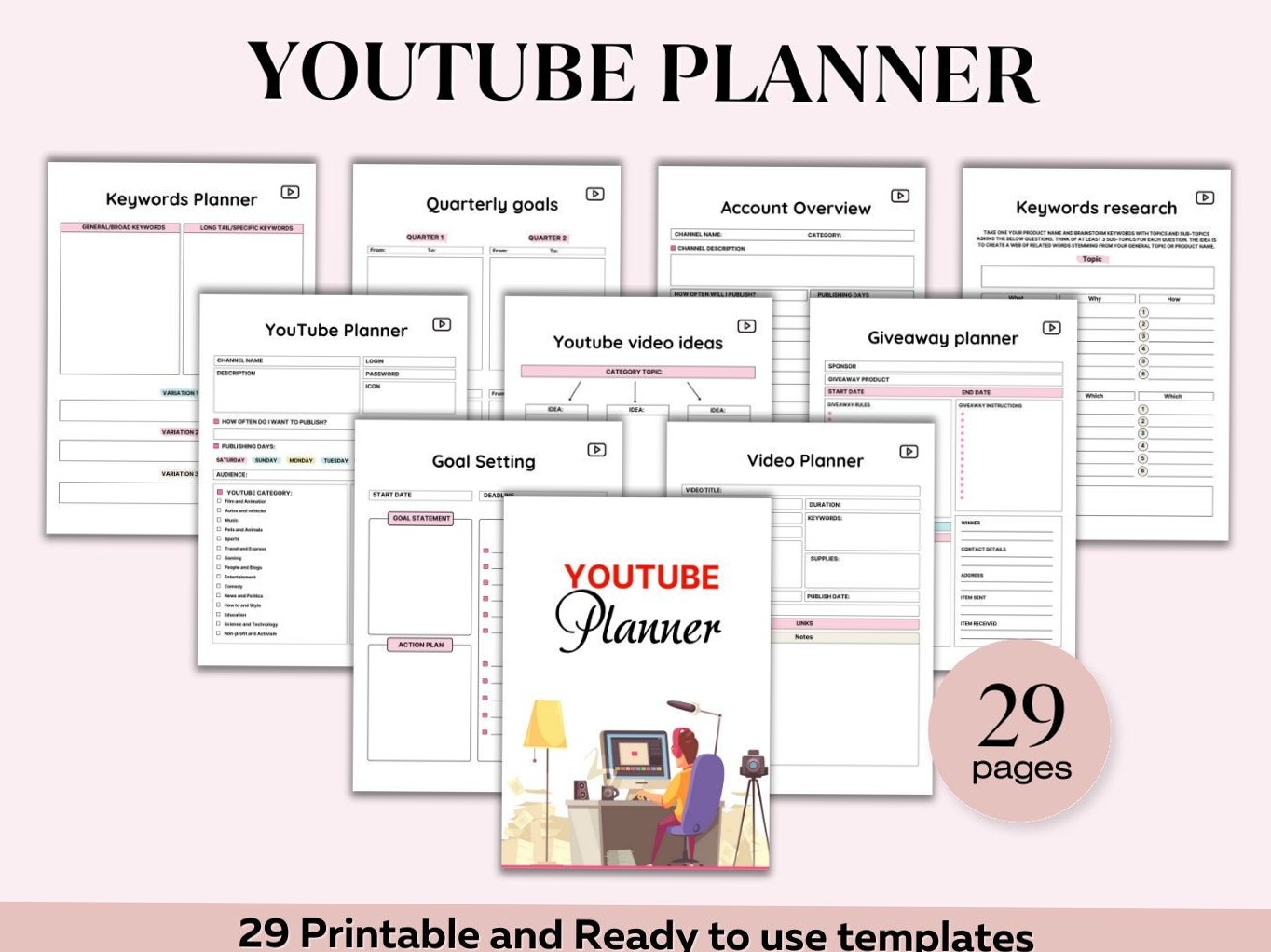 Printable YouTube Planner & Content Strategy PDFs — 📝 🖇️ secret to staying productive
