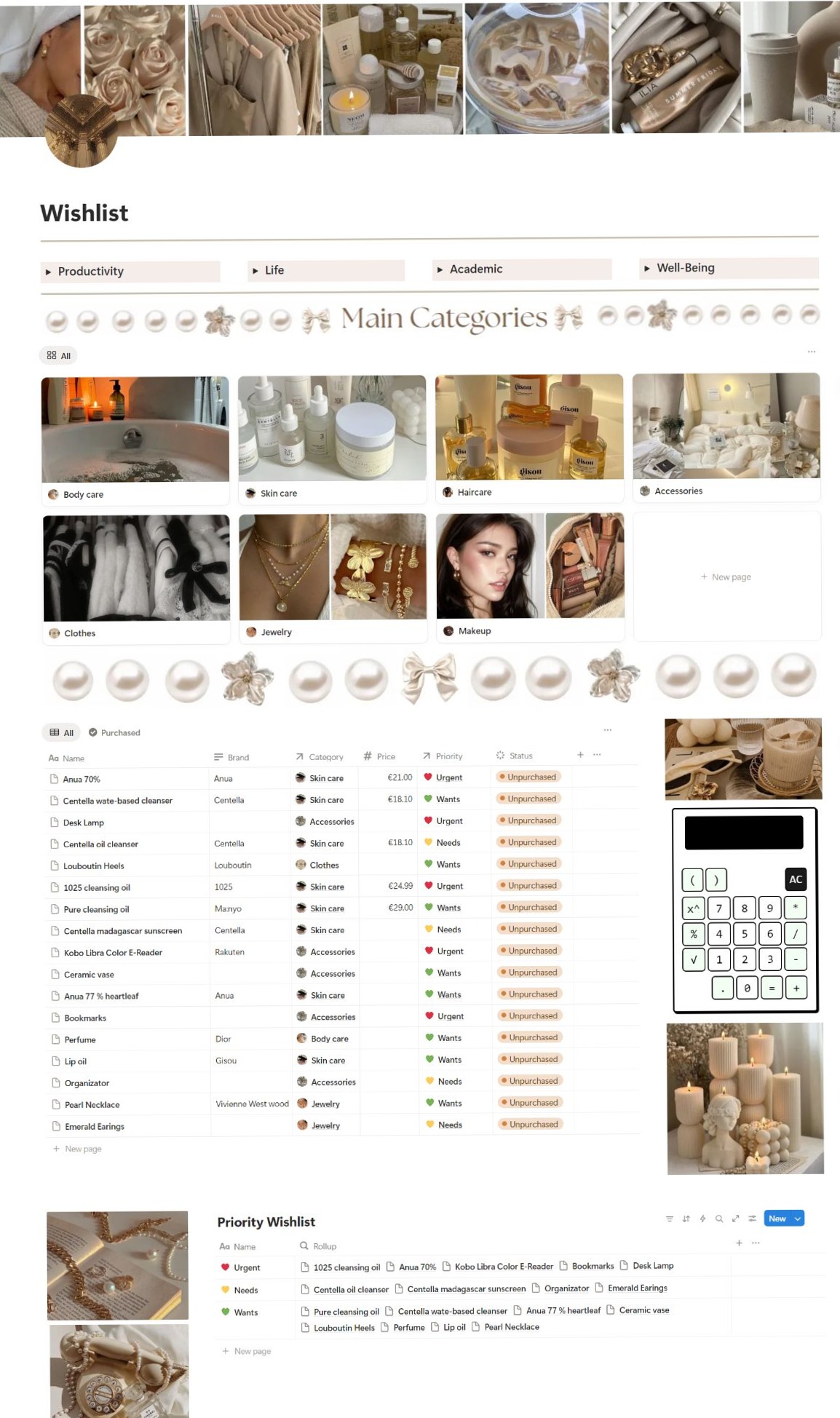 ✨ 🤍 pro digital dashboard: Aesthetic Wishlist Notion Template for Dream Planning