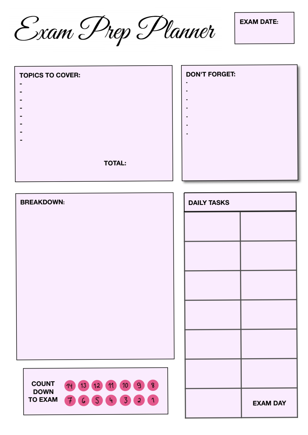 👰 💍 romanticize your routine: 2-Week Exam Prep Planner | Purple Digital Design