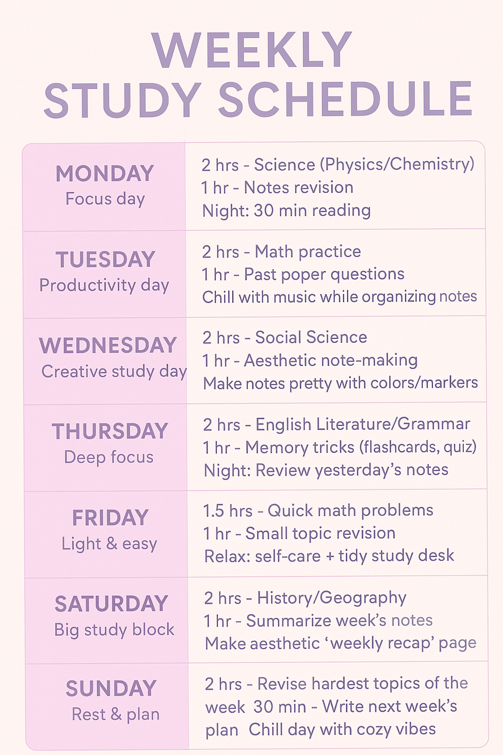 📍 📍 romanticize your routine: Aesthetic Weekly Exam Planner for Students