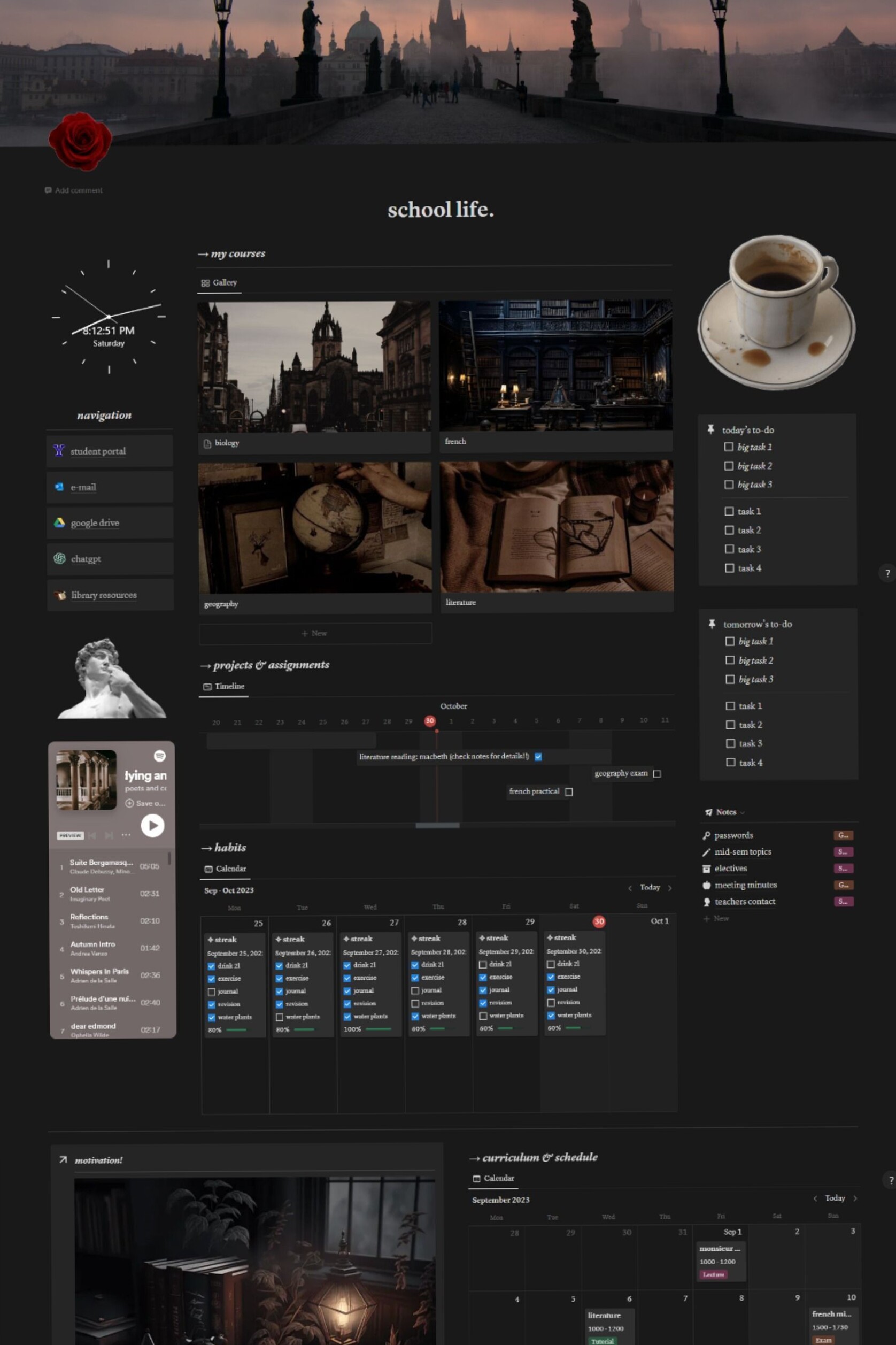 🎀 ☁️ romanticize your routine: Dark Academia University Planner — Free Digital Template