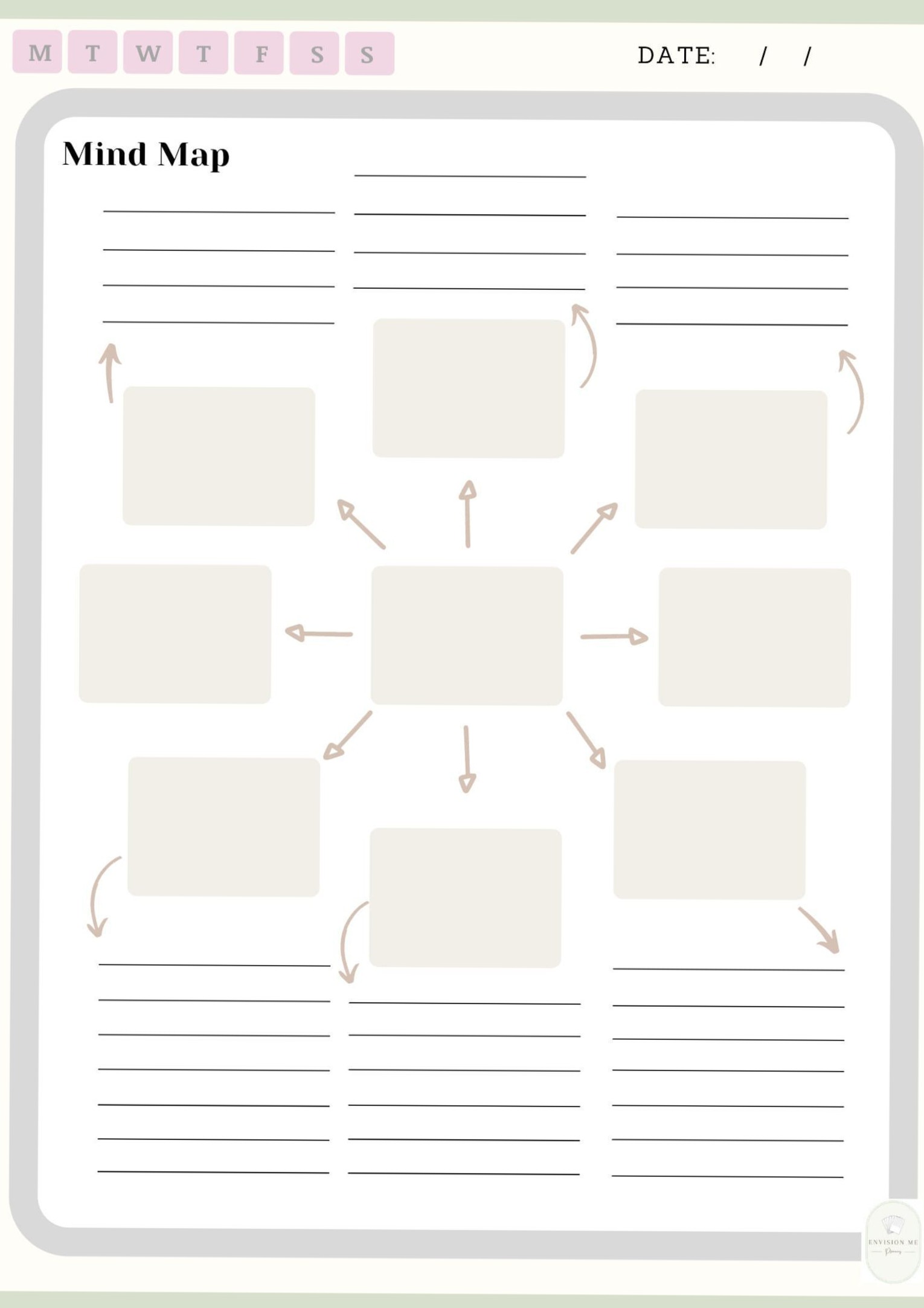 📝 📅 romanticize your routine: Visual Brainstorming Planner: Printable & Digital Mind Map Template