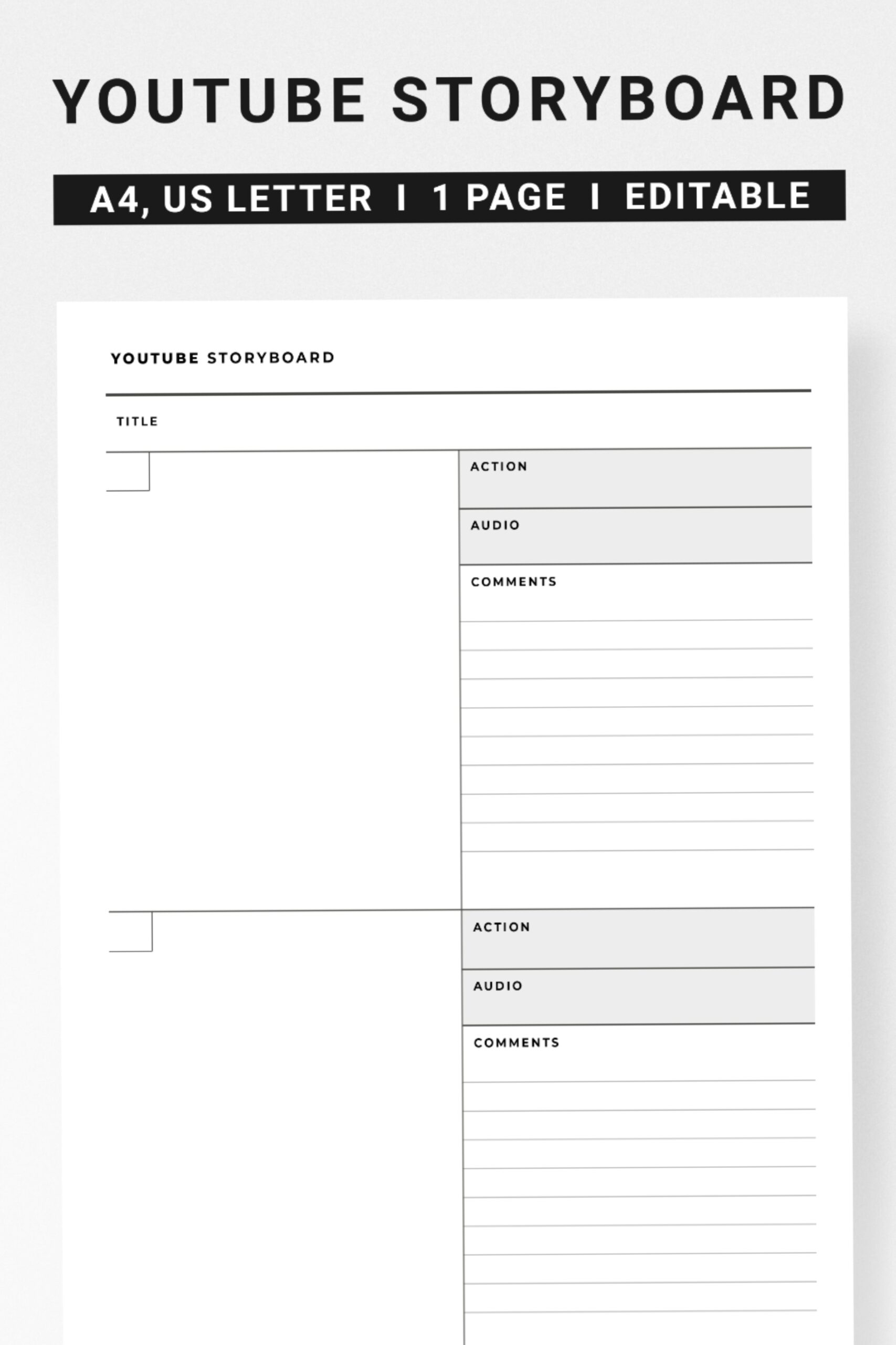 📊 🖇️ secret to staying productive: Youtube Storyboard Template A4/Letter | Creative Planning Design
