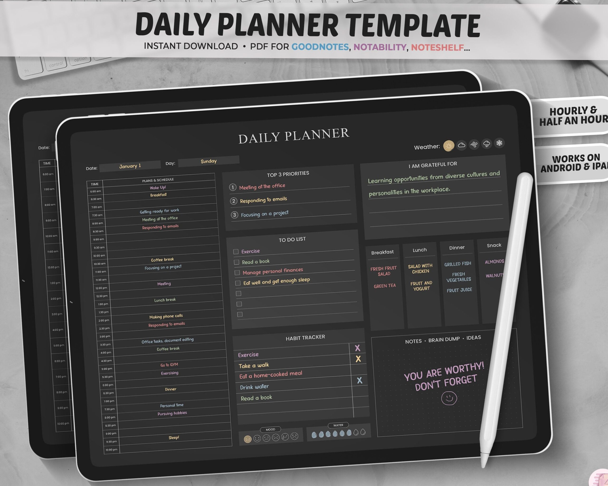 📊 📝 secret to staying productive: Free Daily Agenda Template for Goodnotes & Notability