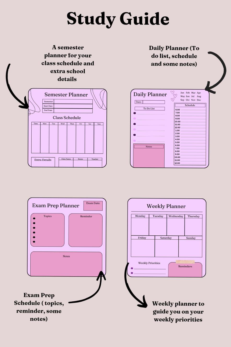 💍 🥂 secret to staying productive: Study Planner Setup for Academic Success