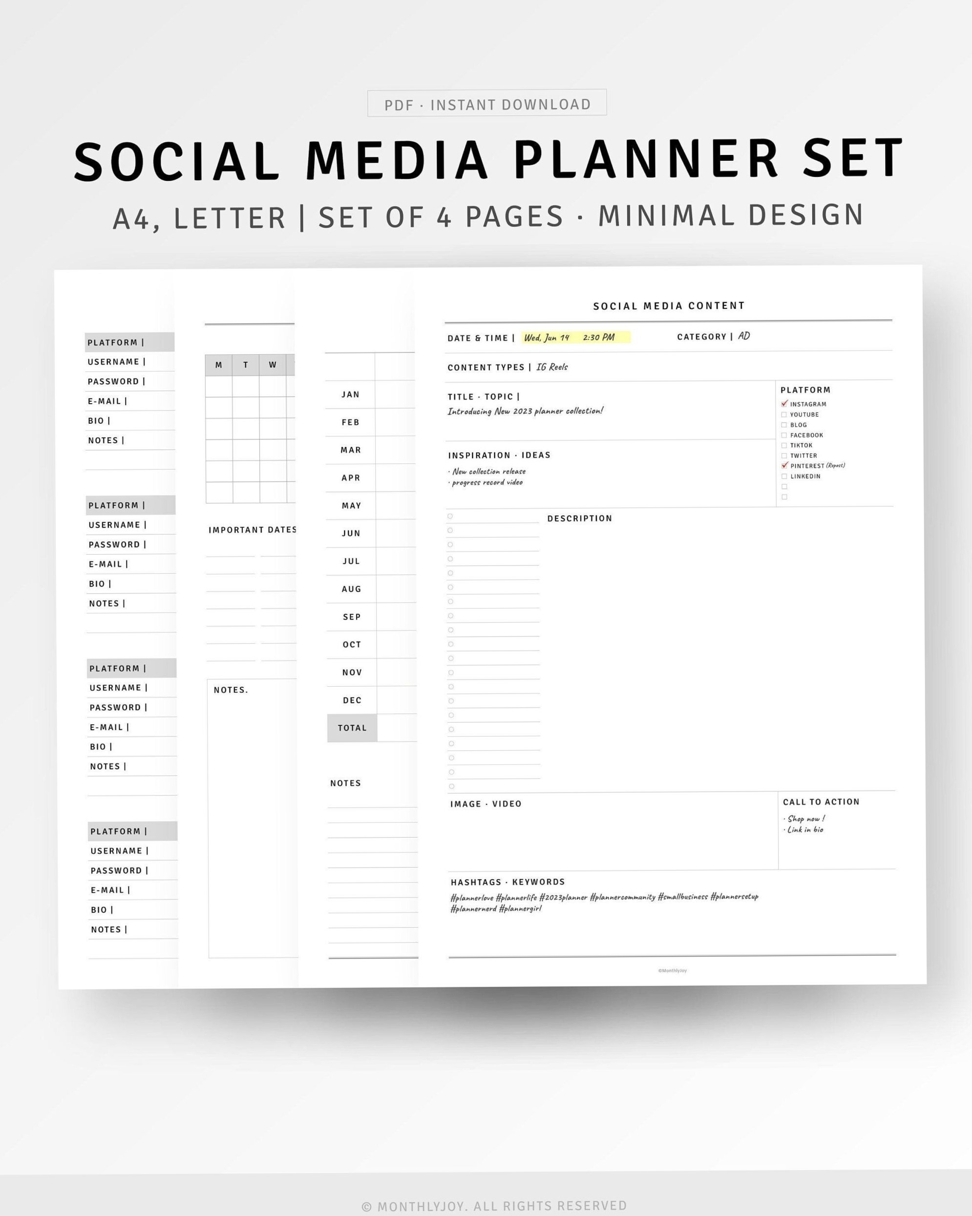 Social Media Planner A4/Letter Printable & Notion Templates for Instagram, YouTube, and Business Ideas — ☁️ 🤍 2026 efficiency hack
