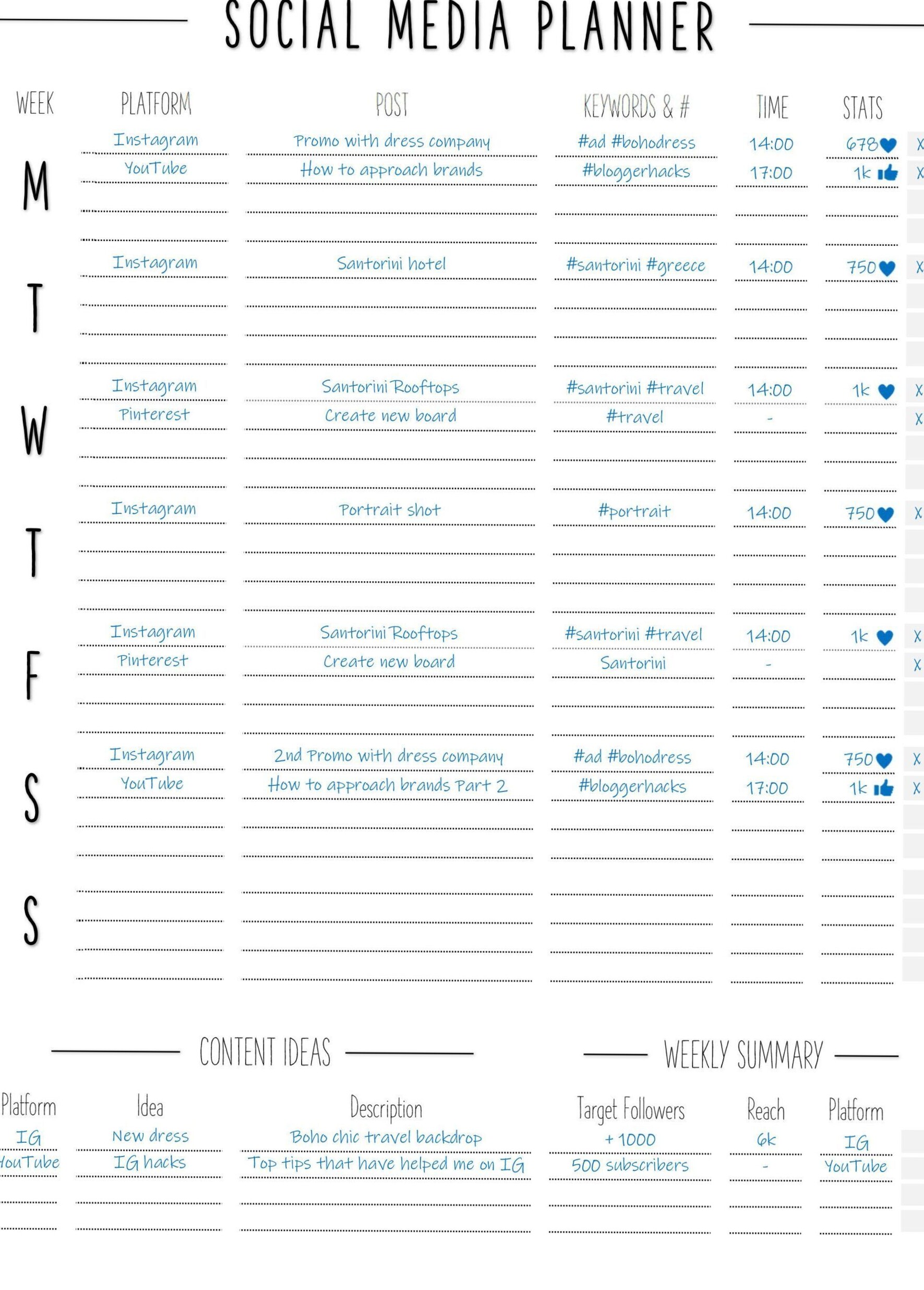 🎀 🕯️ Social Media Planner Printable for Instagram YouTube Facebook Pinterest Blog Content | ultimate printable checklist