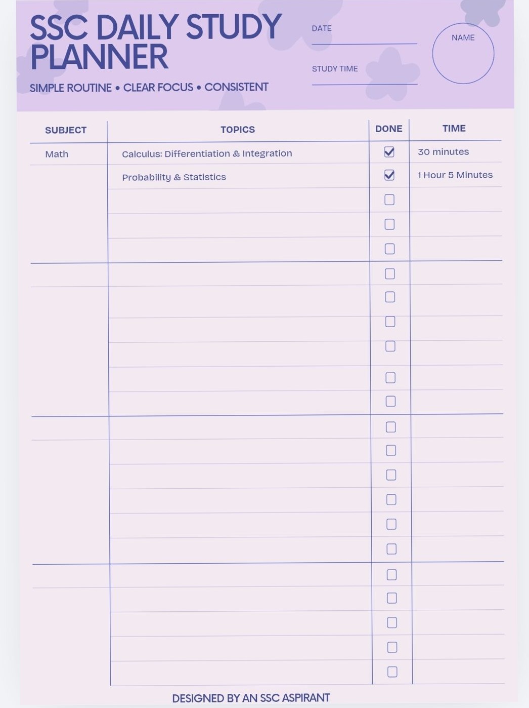 🎨 🖌️ SSC Study Planner | Digital Design & Creative Assets | romanticize your routine