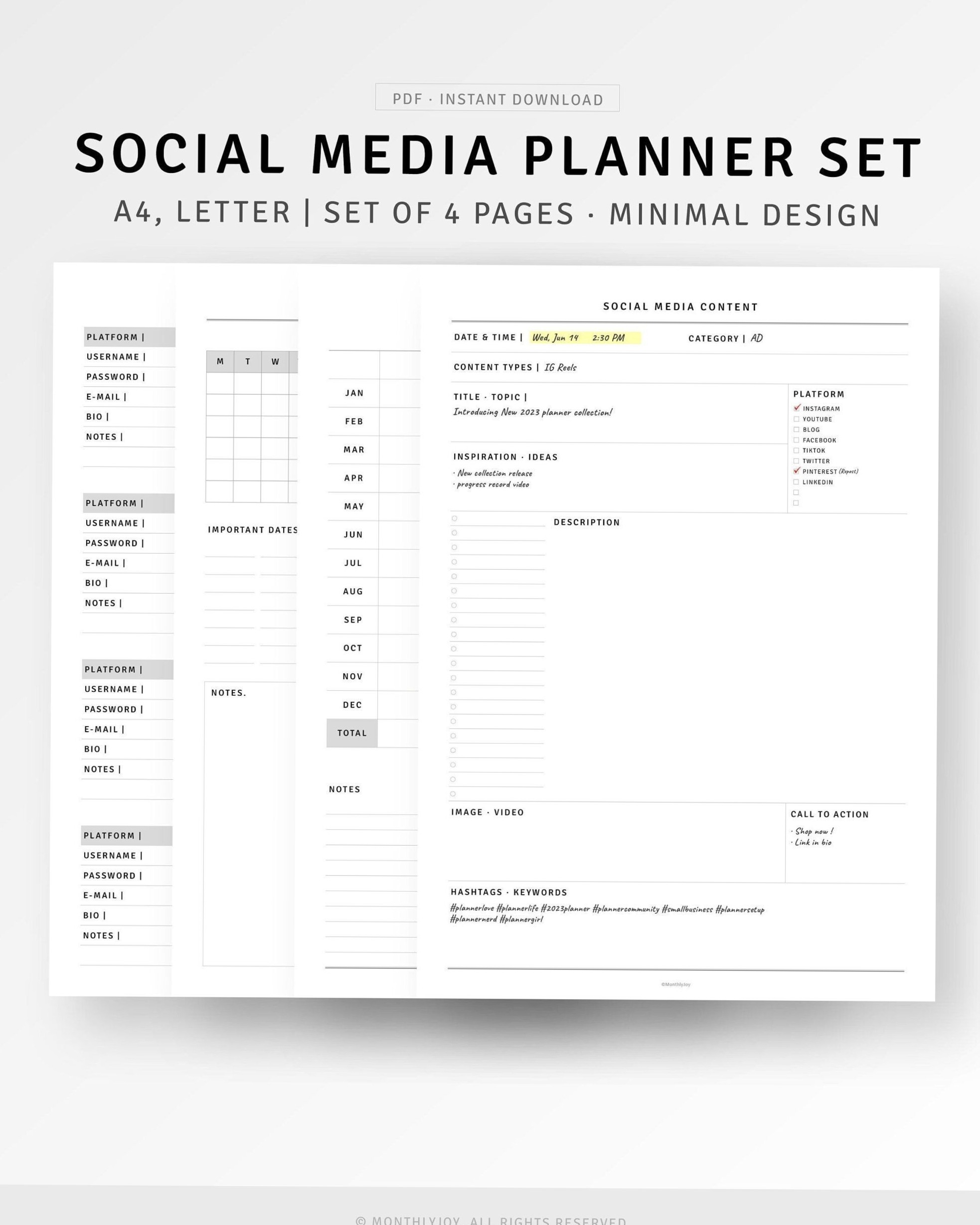 🌿 🌿 stay inspired all year long: Social Media Planner A4/Letter Printable for Instagram You