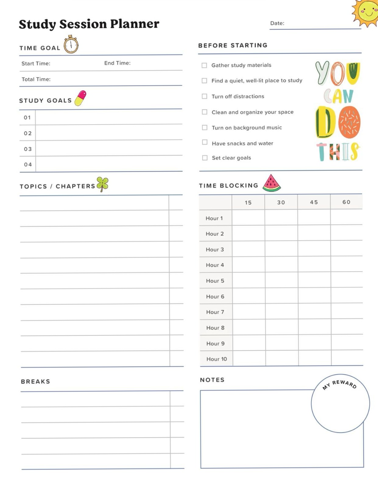 💎 📍 stay inspired all year long: Study Session Planner 1422 | Digital Design & Creative Planning Tools