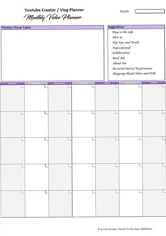 🌈 📍 stay inspired all year long: Vlog YouTube Content Planner | Etsy UK Printable Design