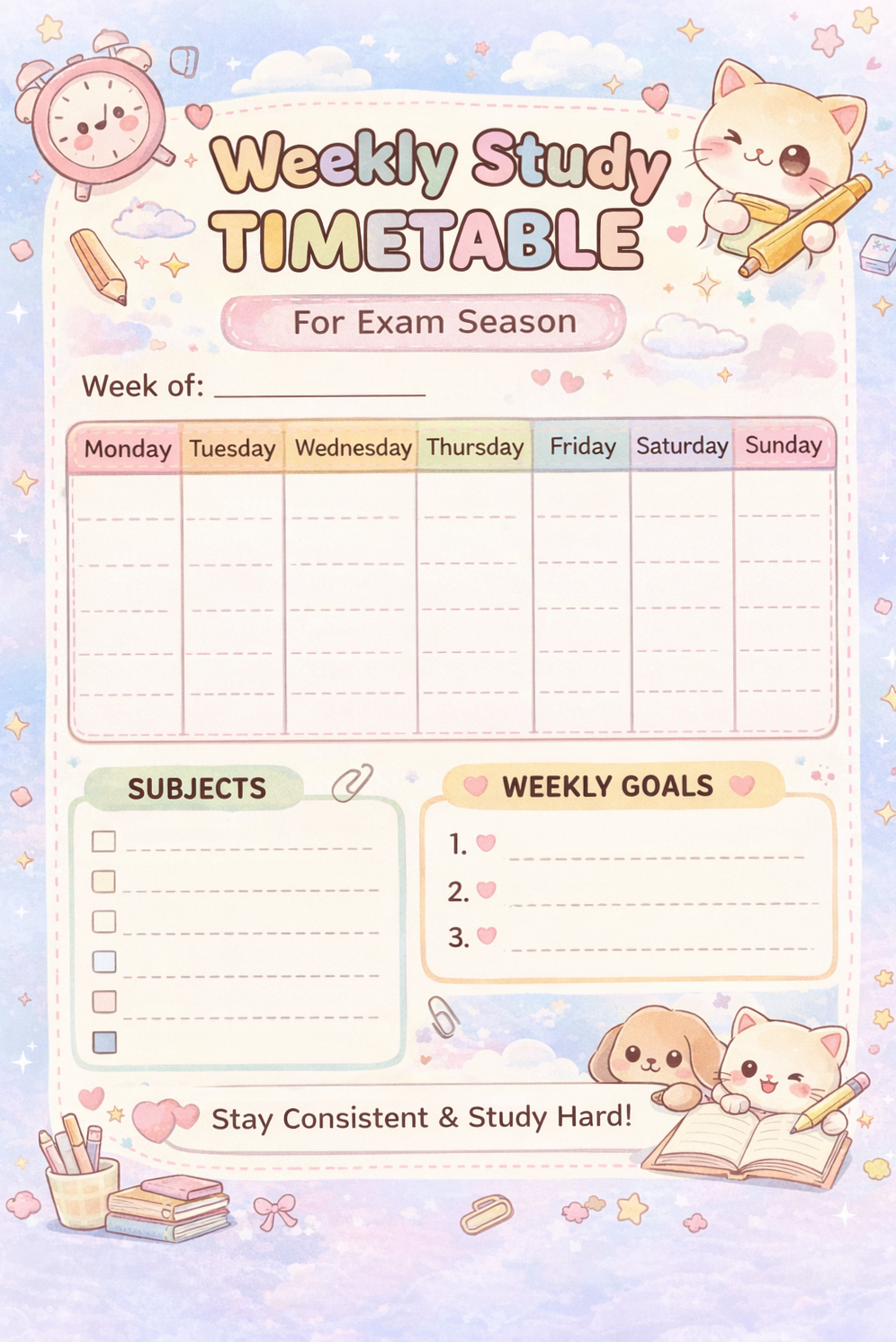 Stay Organized This Week with a Cute Weekly Study Planner — 🪄 📍 dream life manifestation