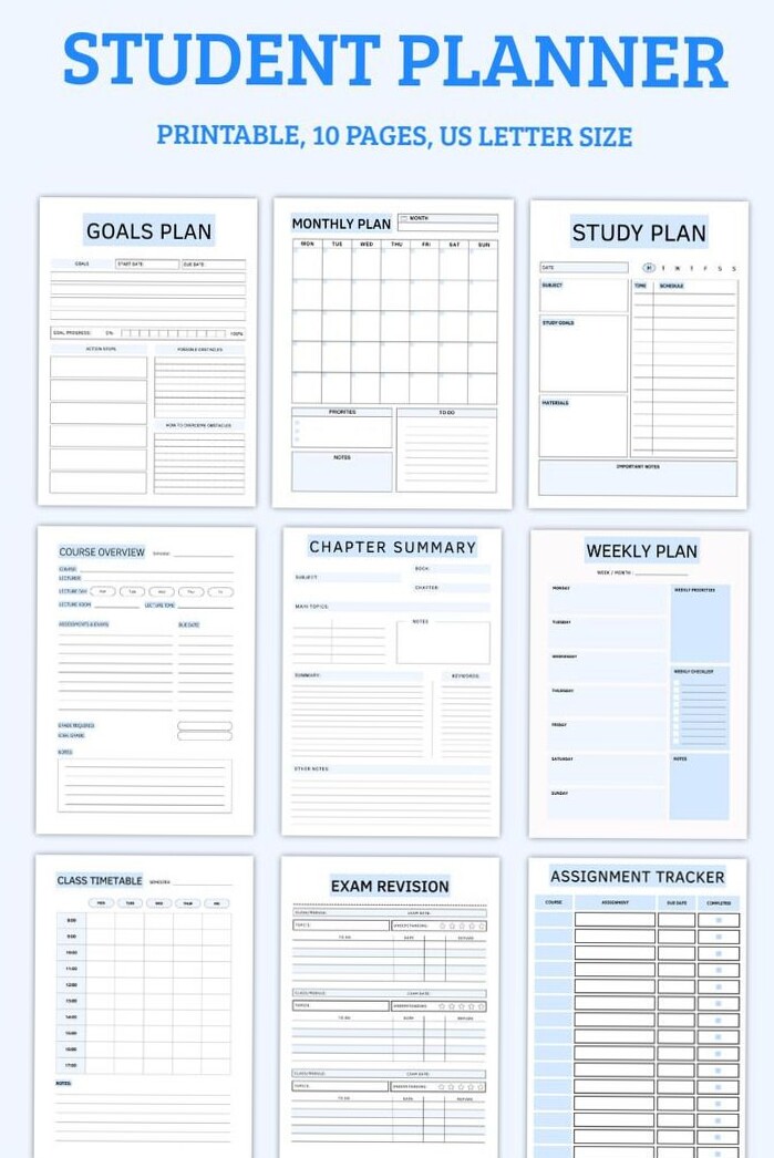 🌈 🌈 Student Planner Bundle | 9-in-1 Study Organizers PDF | romanticize your routine