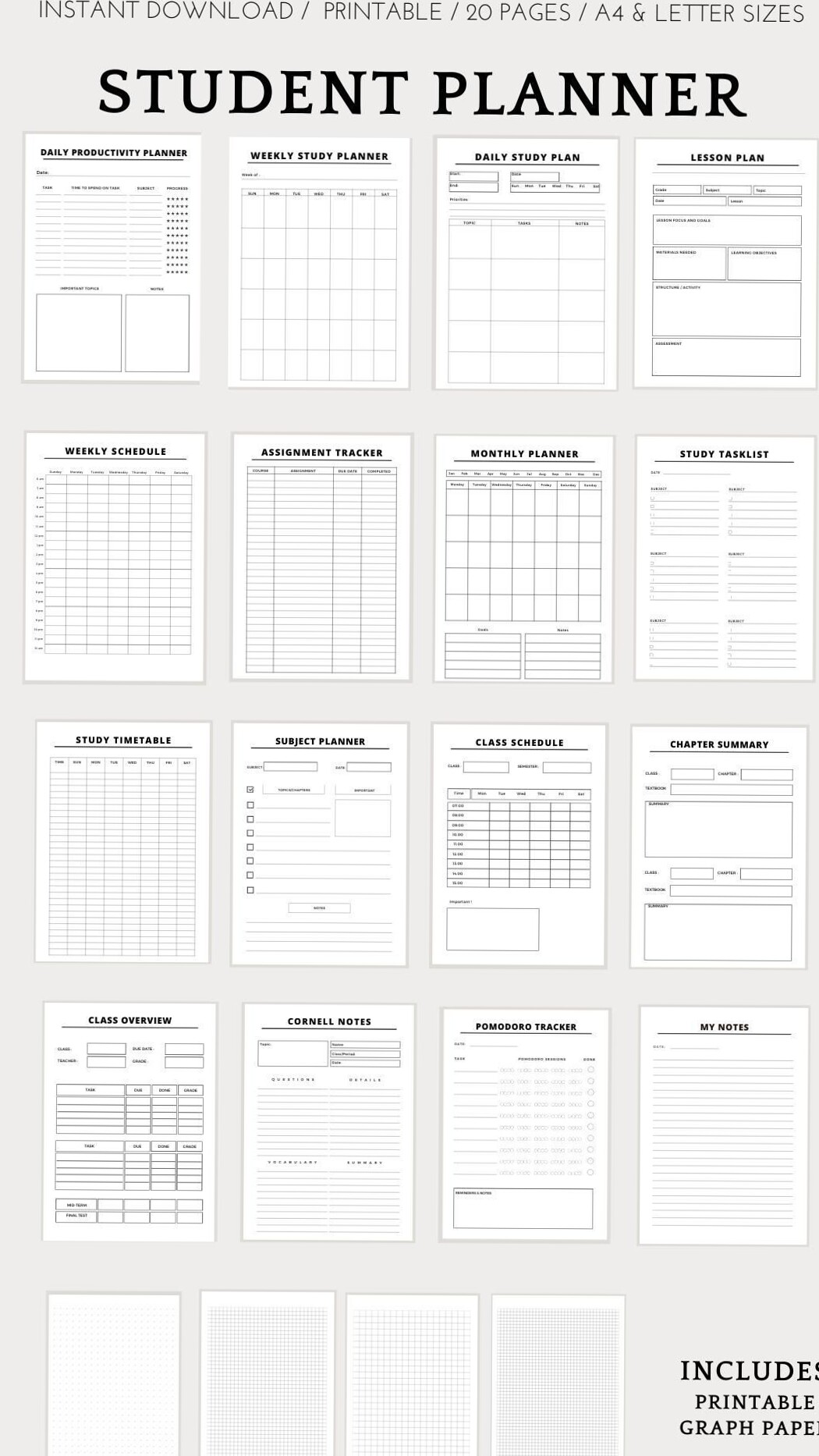Student Planner — College & Academic Organizer with Graph Paper (1054) — 🌈 🪄 secret to staying productive
