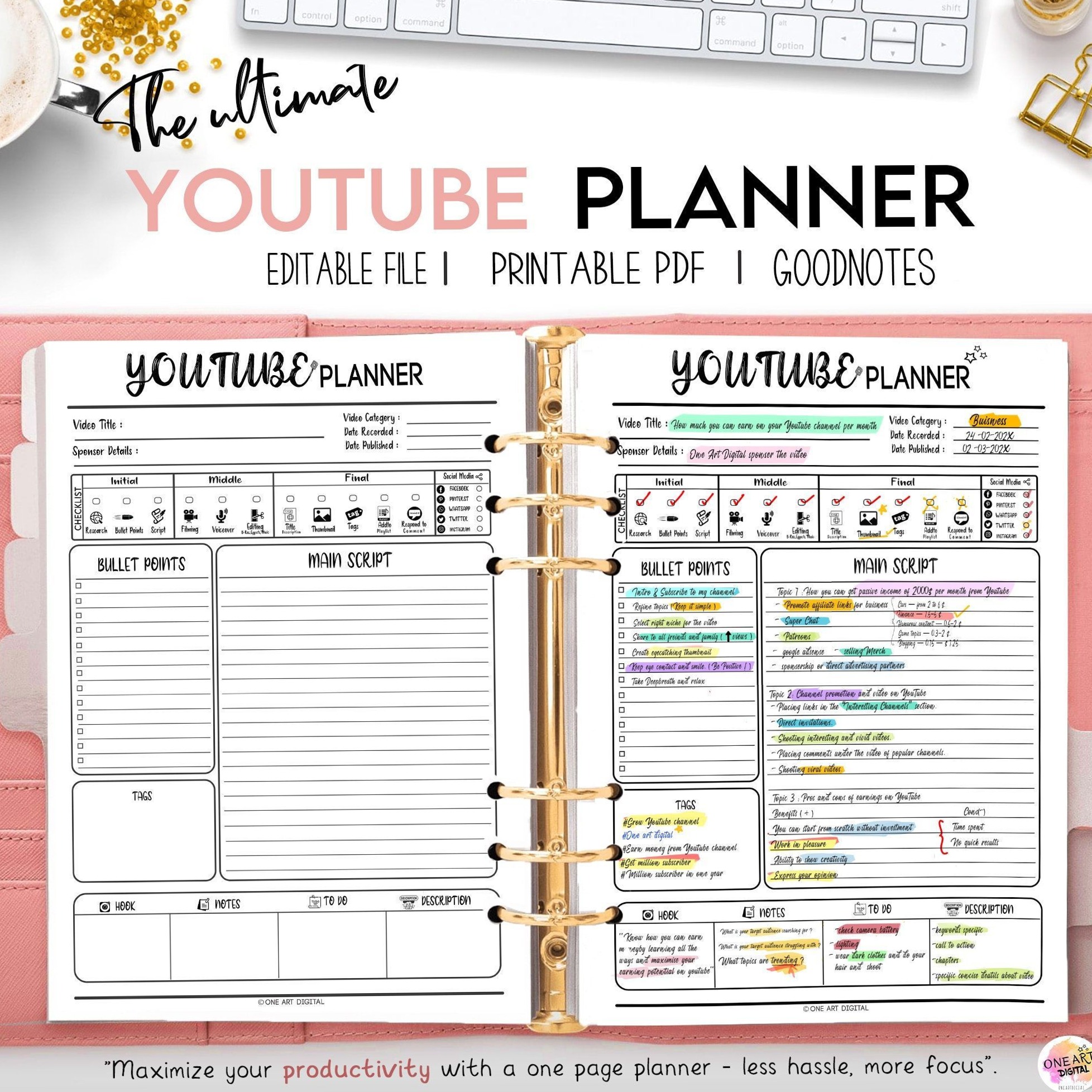 📍 🪄 Ultimate Editable YouTube Planner 2024-25 | iPad & Goodnotes Digital Video Planner | dream life manifestation