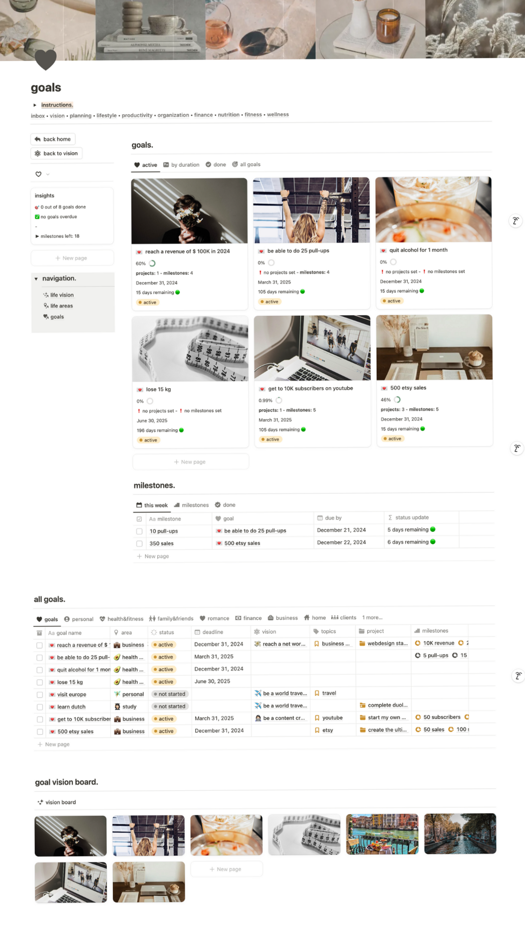 📅 📌 Ultimate Notion Goal Tracker: Your All-in-One Life Planner for Success | no-stress tracker