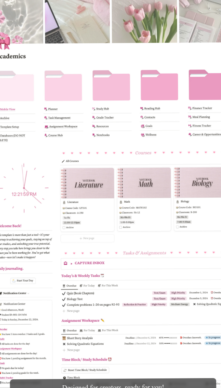 University Notion Template for Work & Study | Digital Design & Productivity Planner — 🌸 💌 pro digital dashboard