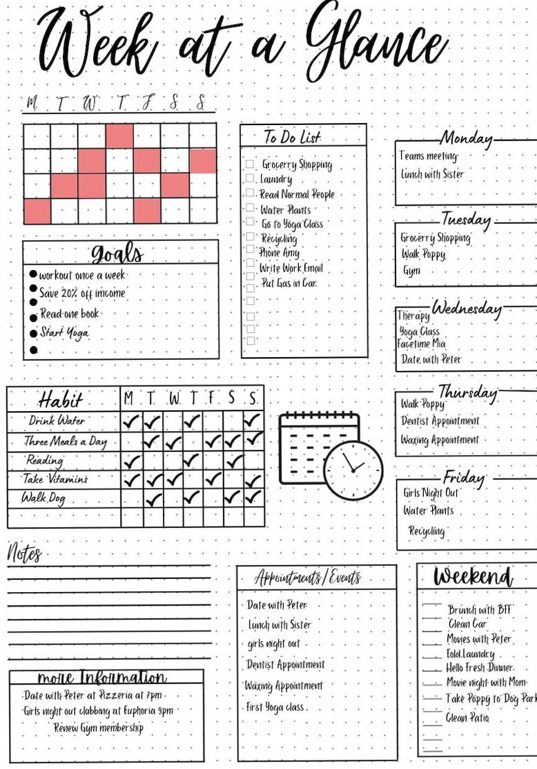 🥂 👰 Weekly Goals Bullet Journal Layout for Effective Daily Planning | romanticize your routine