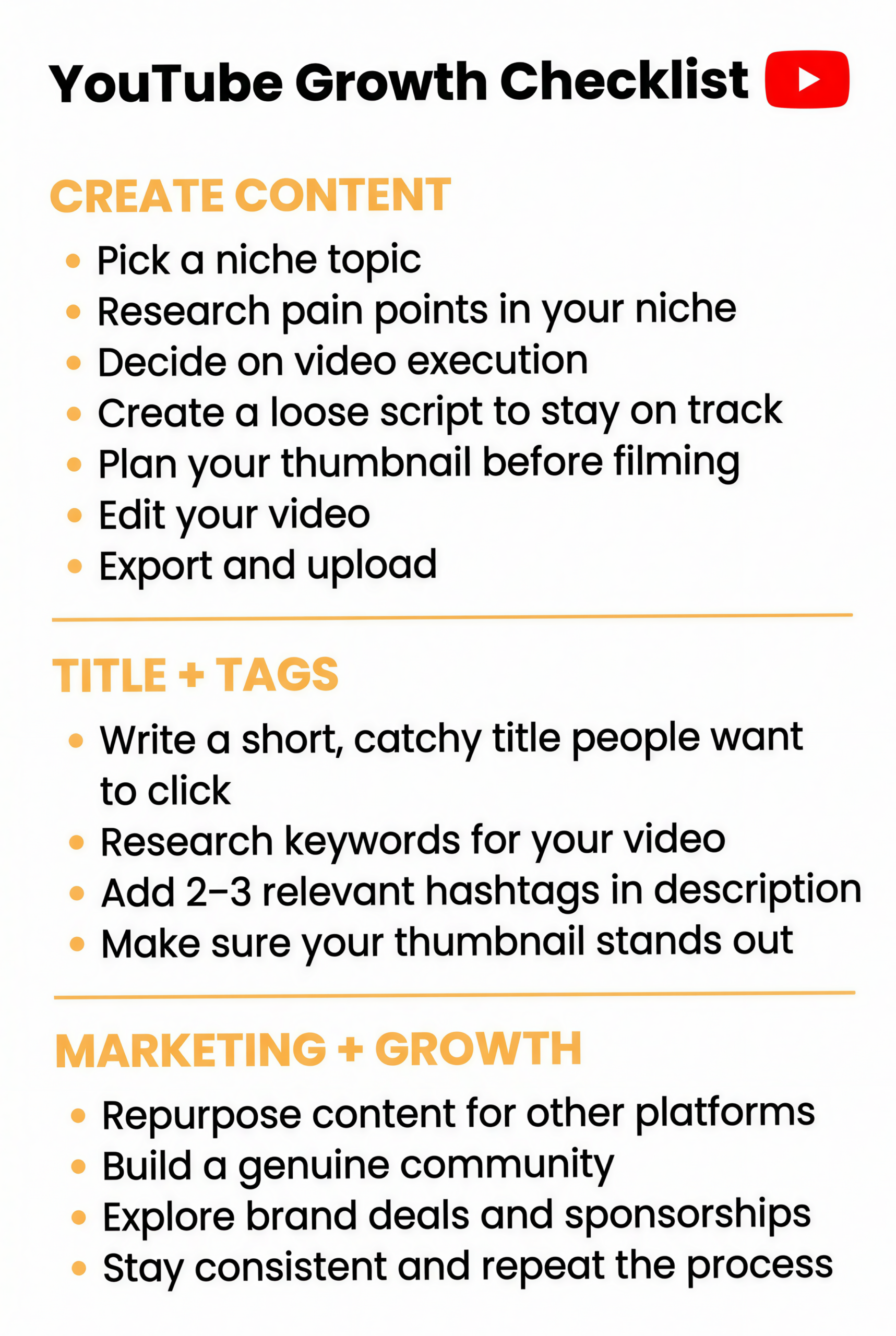 YouTube Growth Checklist for More Views — 🖇️ 🖇️ no-stress tracker