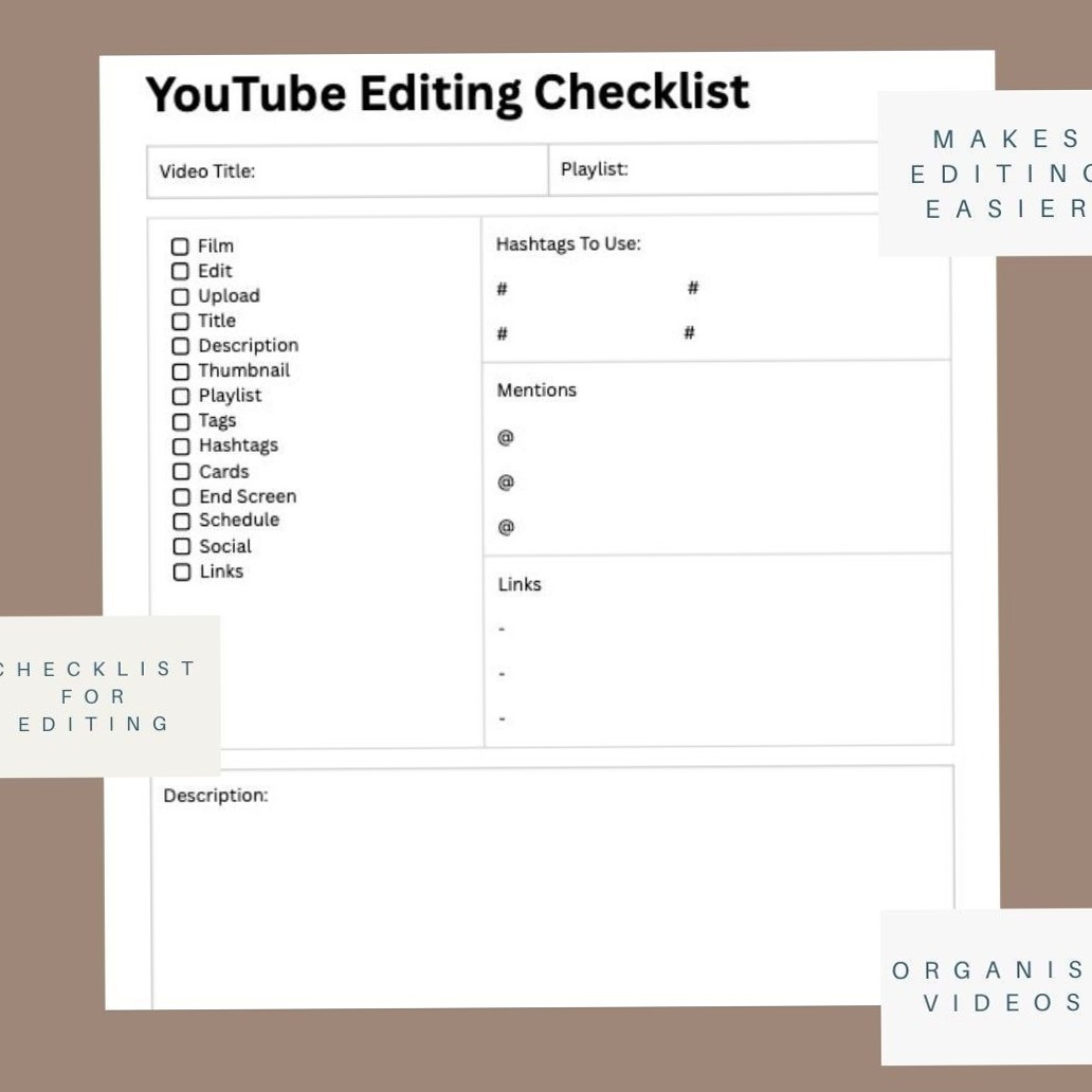 🍰 🍰 YouTube Video Editing Checklist | Printable Plan for Creators | seamless organization hack
